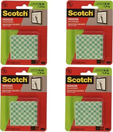 3M Scotch Precut Foam Mounting Squares Heavy Duty, 1 Inch, 16 Count, 4 Pack (4 Pack)