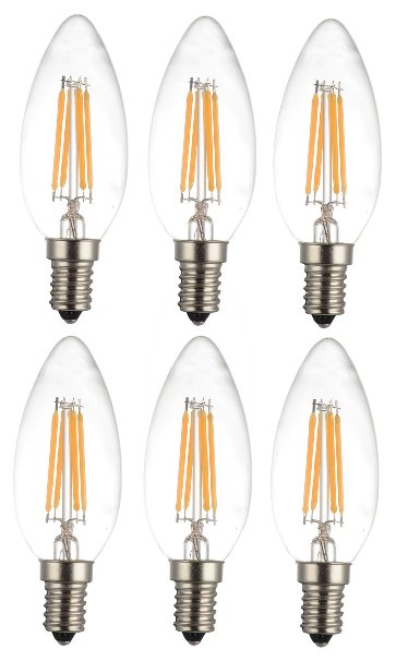 COOLWEST LED Filament Candelabra Light Bulb, Clear Glass, E12/4Watt,Non-Dimmable ,2700K Warm White 40W Equivalent,For Use in Chandeliers,Wall Sconces, and Pendant Lighting,6-Pack