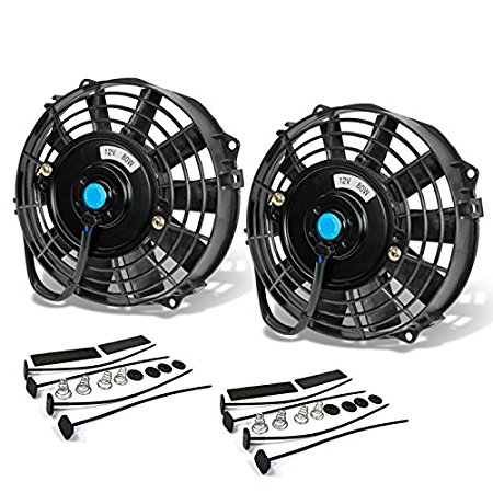 7 Inch High Performance Black Electric Radiator Cooling Fan Assembly Kit (Pack of 2)