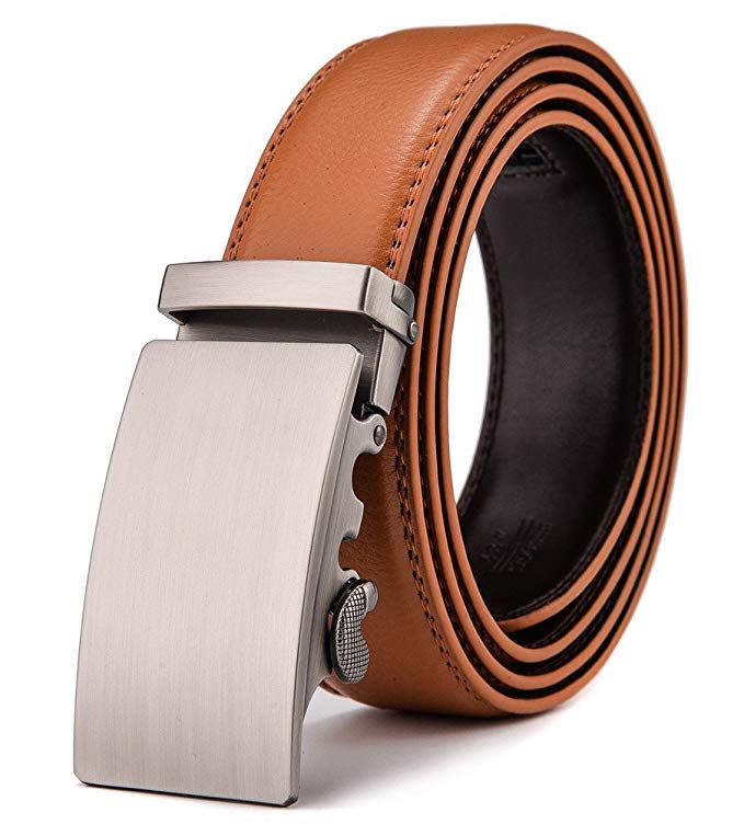 KMBEST Men's Leather Ratchet Dress Belts with Automatic Buckle Gift Box