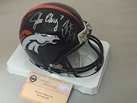 Autographed/Signed Peyton Manning & John Elway Denver Broncos Football Mini Helmet Steiner Sports COA