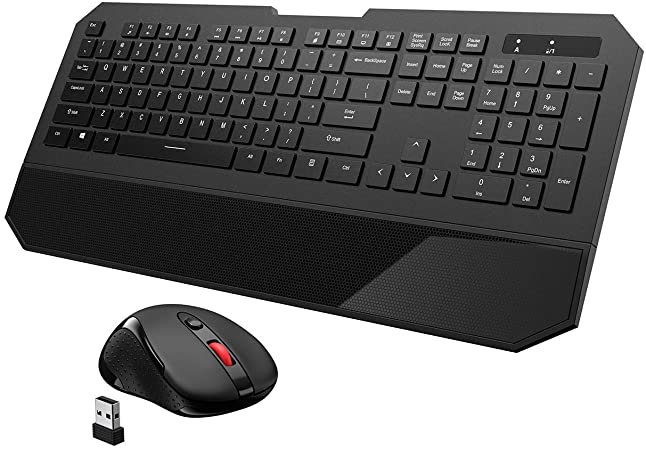 VicTsing Wireless Mouse and Keyboard Combo [Fatigue Reliever], 104-Key Wireless Keyboard with Palm Rest and Cordless Mouse, 2.4GHz Plug and Play Connection, Black