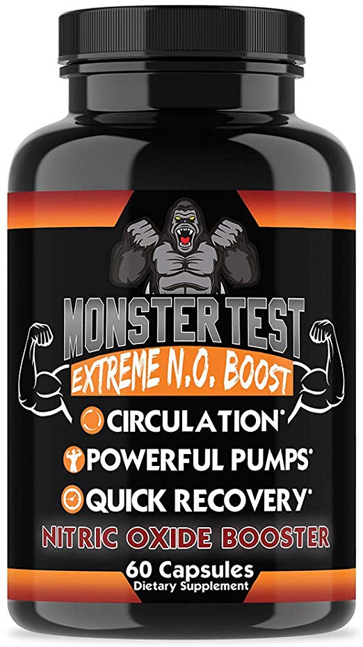 Monster Test Nitric Oxide Booster by Angry Supplements, Extreme N.O Boost, Increase Circulation, Powerful Workouts, Quick Recovery & Energy (1-Bottle)