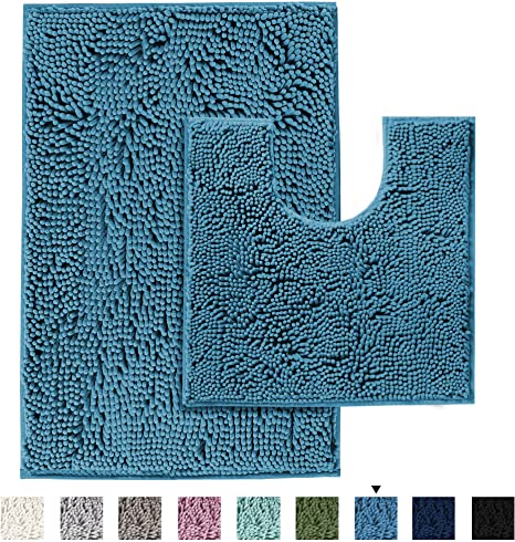 Bathroom Rugs Luxury Chenille 2 Piece Mats, Soft Plush 32''x20'' Bath Rug   20''x20'' Toilet Mat Microfiber Shaggy Carpet, Super Absorbent mats, Machine Washable (Dark Teal)