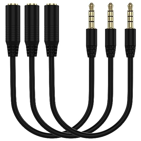 3.5mm Male to 3.5mm Female Stereo Audio Extension 10-inch Short Cable Adapter, Gold Plated Stereo Jack Cord for Phones, Headphones, Speakers, Tablets, PCs, MP3 Players and More, 3-Pack, Black