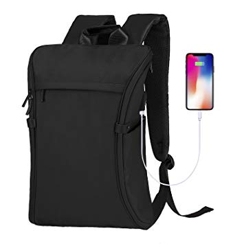 Laptop Backpack, Becky Travel College School Computer Bag with USB Charging Port, Anti-Theft Water Resistant BookBag for Men & Women Fits 15.6 Inch Notebook, Black