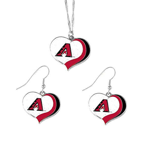 Arizona Diamondbacks MLB Sports Team Logo Charm Gift Glitter Heart Necklace and Earring Set
