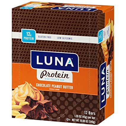 LUNA PROTEIN - Gluten Free Protein Bar - Chocolate Peanut Butter - (1.59 Ounce Snack Bar, 12 Count)