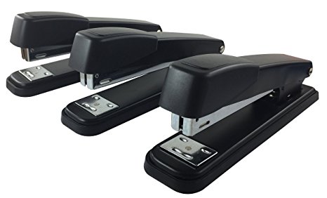 Clipco Stapler with 2000 Staples Full Desk Size Black (3-Pack)