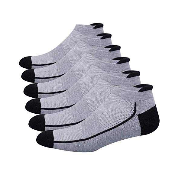 Shinno Mens Athletic Ankle Socks Low Cut Cushioned Mesh Breathable Sports Tab Socks（6 Pack）