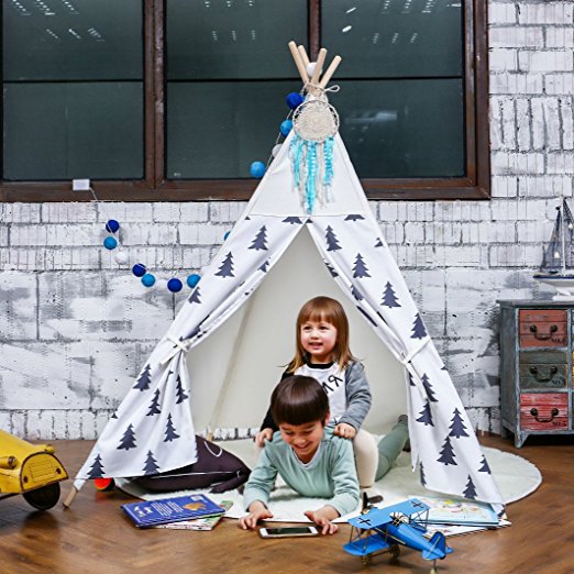 Love Tree Canvas Teepee With Carry Case Children Playhouse Canopy Tent Black and White Tree Style