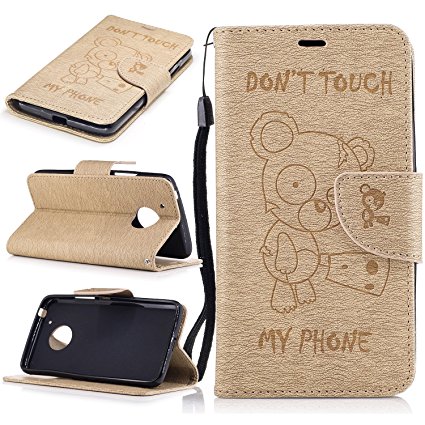 For Lenovo Moto G5 (5.0 inch) Case, Owbb PU Leather Magnetic Closure Flip Case with Stand Function Little Bear Embossed Gold (A free stylus as a gift)
