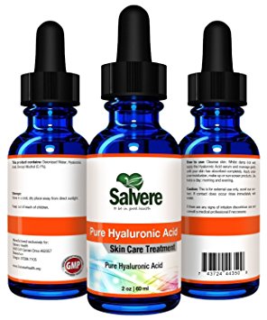 Salvere Hyaluronic Acid Serum (60ML/2OZ) High Grade Quality Anti-Aging Serum Will Reduce Fine Lines, Wrinkles & Discoloration & Will Plump & Hydrate Dull Facial Skin - Double Size Most Other Bottles