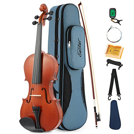 Eastar EVA-1 Full-Size 4/4 Violin Instrument For Beginner Student with Hard Case, Rosin, Shoulder Rest, Bow, Clip-on Tuner and Extra Strings