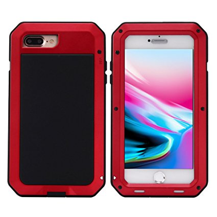 iPhone 8 Plus Case,iPhone 7 Plus Case,Gorilla Glass Metal Extreme Shockproof Heavy Duty Cover Shell Case Full Body Protection for Apple iPhone 8 Plus/7 Plus (Red)