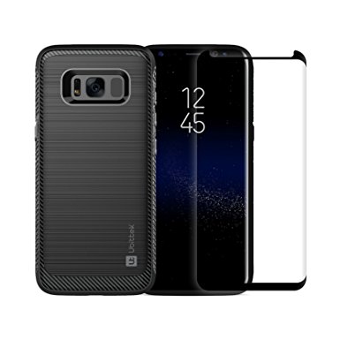 Samsung Galaxy S8 Case with Tempered Glass Screen Protector, Ubittek Resilient Shock Absorption and Carbon Fiber Design Case with [3D Curved Glass] [Tempered Glass] Screen Protector