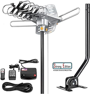 Leadzm Outdoor Amplified Digital HDTV Antenna - 150 Mile Range - Motorized 360° Rotation - 40FT Coax Cable - Wireless Remote Control - UHF/VHF 4K 1080P Channels with Mount Pole