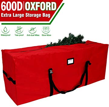 OurWarm Christmas Tree Storage Bag Extra Large Heavy Duty Storage Containers with Reinforced Handles Zipper for 8ft Artificial Tree, 50" x 15" x 20" 600D Oxford Xmas Holiday Tree Storage Bag, Red