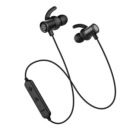 Bluetooth Earphones Super Bass SoundPEATS Wireless Headphones Magnetic Earbuds In-Ear Sports Sweatproof IPX6 Earphones with Mic (High Fidelity Sound, Bluetooth 4.1, aptx, 8 Hours Play Time, Secure Fit Design)- Black