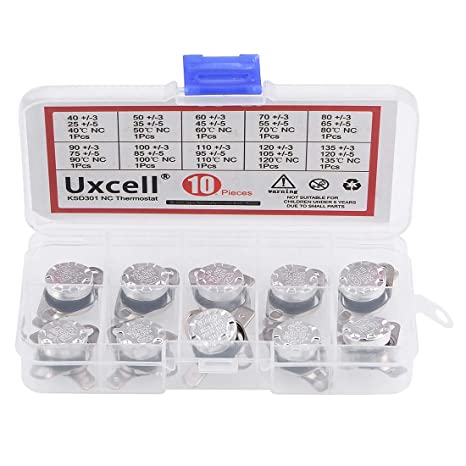 uxcell 10pcs NC KSD301 Thermostat 40-135°C(104-275°F) Temperature Thermal Control Switch 40 50 60 70 80 90 100 110 120 135°C Normally Close Assortment Kit