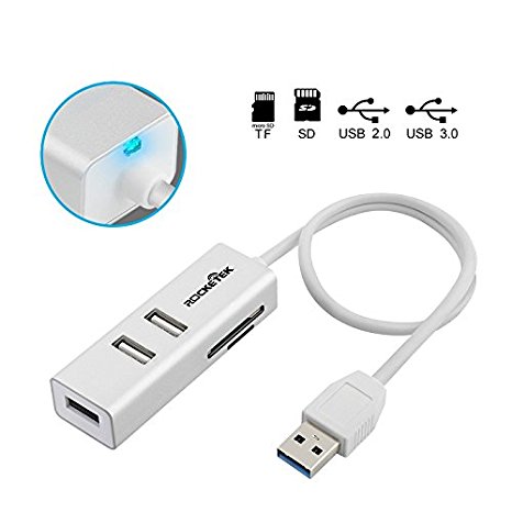 Rocketek 3-Port USB 3.0 / 2.0 Aluminum Portable Data Hub Adapter with SD / TF / Micro SD Memory Card Reader Adapter Combo for Mac / PC / USB Flash Drives and Other Devices