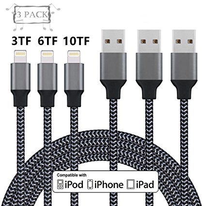 [3 Pack] Lightning Cable,Mattzur iPhone Charger to USB Syncing and Charging Cable Data Nylon Braided Cord Charger for iPhone 8/8 Plus7/7 Plus/6/6 Plus/6s/6s Plus/5/5s/5c/SE(Black)