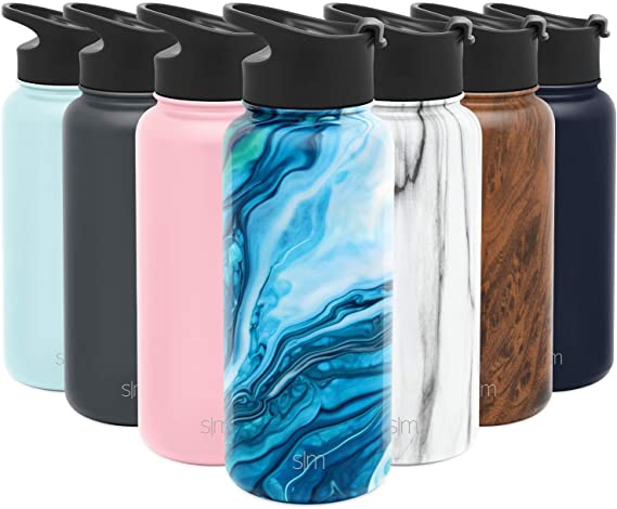 Simple Modern 32 Ounce Summit Water Bottle - Stainless Steel Tumbler Metal Flask  2 Lids - Wide Mouth Double Wall Vacuum Insulated Leakproof Pattern: Ocean Geode