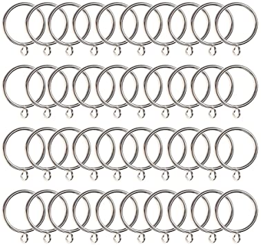 Wowot 40 Pack Curtain Rings, 38mm Internal Diameter Metal Curtains Rings Hanging Rings for Curtains and Rods, Silver