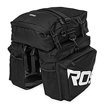Smartlife Multi-function Outdoor Cycling Traveller Pannier Set 37L Durable Waterproof Bicycle Bike Rear Seat Bag , 2 Side Bags 1 Top Bag Black