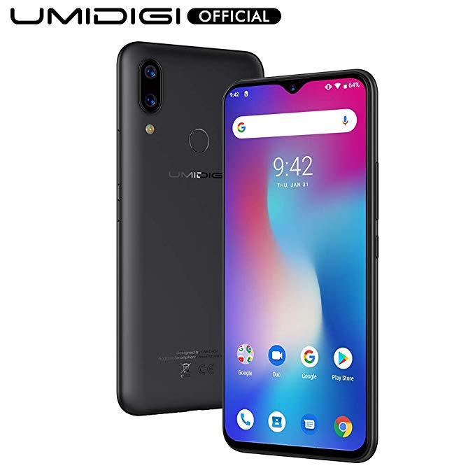 UMIDIGI Power Android 9.0 5150mAh Big Battery 18W 6.3' FHD  Waterdrop Screen 4GB 64GB Helio P35 Global Version 16MP 5MP Dual Camera LTE Smartphone(Black)