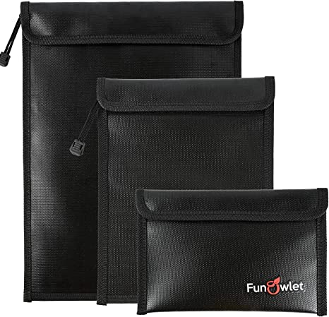 Fireproof Waterproof Money Document Bag - 3 Pack Safe Upgraded Zipper Bags, Fire & Water Resistant Storage Organizer Pouch for A4 A5 Documents Holder,File,Cash,Jewelry,Passport,Tablet,Laptop (Black)