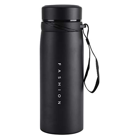 900ml Stainless Steel Water Bottle Leak Proof Thermal Insulated Tea Coffee Cup Mug for Travel Gym Camping Hiking Biking (Black)