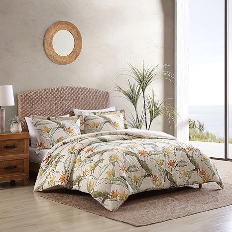 Tommy Bahama - Queen Duvet Cover Set, Cotton Bedding with Matching Shams & Button Closure, All Season Home Decor (Birds of Paradise Off-White, Queen)