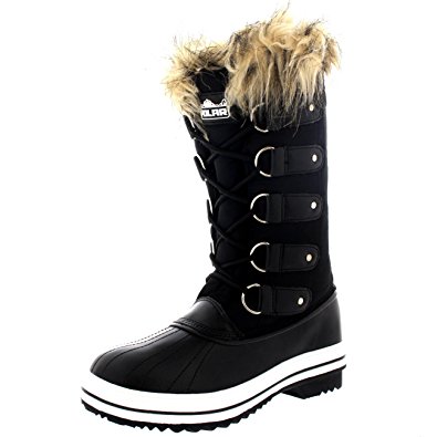 Womens Lace Up Rubber Sole Tall Winter Snow Rain Shoe Boots