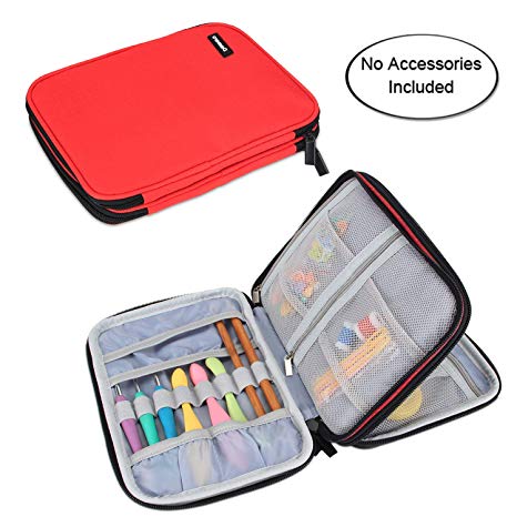 Damero Crochet Hook Case, Travel Storage Bag for Swing Crochet Hooks, Lighted Hooks, Needles(Up to 8'') and Accessories, Large, Red (No Accessories Included)