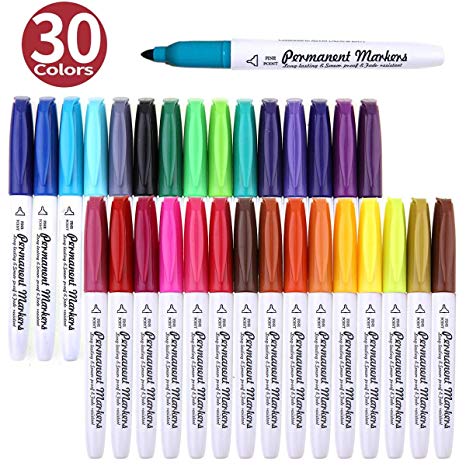 Permanent Marker, Smart Color Art 30 Colors Fine Point Permanent Markers, Works Well On Paper, Canvas, Fabric, Crafts,Glass,Metal,Wood Good for Painting, Coloring and Doodling