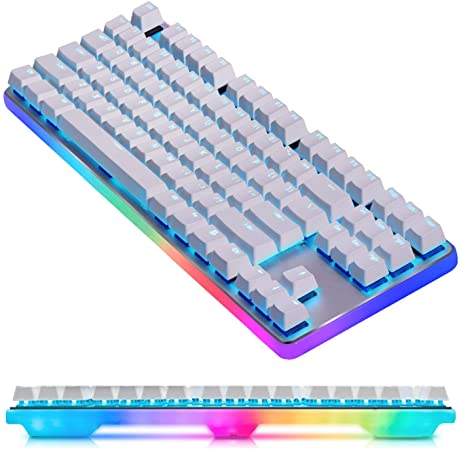 GANSS Tenkeyless Mechanical Gaming Keyboard 87 Keys with Tactile Cherry MX Brown 360 Degree Rainbow LED Backlit