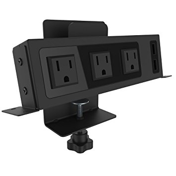 ChargeTech - Desktop Outlets Power Strip - Adjustable Desk Charging Station Includes 3 AC Outlets and 2 2.4A USB ports With a Mount for Your Mobile Device or Tablet