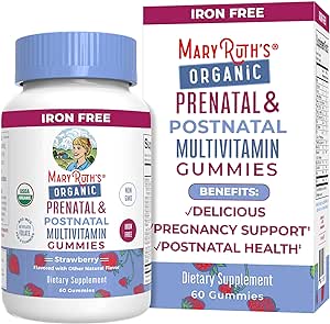 Prenatal Vitamins for Women by MaryRuth's | USDA Organic Prenatal Gummies | Postnatal Vitamins for Women Breastfeeding | Methylfolate 800 mcg DFE | Iodine | Vegan | Non GMO | 30 Servings