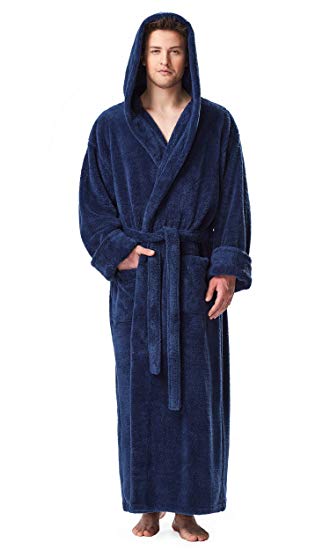 Men's Hooded Fleece Bathrobe Turkish Soft Plush Robe