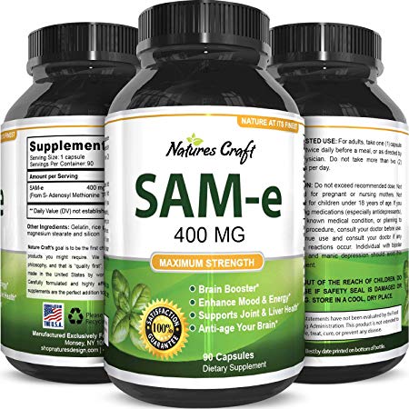 Pure SAM-E 400mg S-Adenosyl Methionine – SAM e Mood Support Nootropics – Nootropic for Anxiety – Brain Supplement for Memory and Focus – S-adenosyl-L-Methionine Joy Pills – Natural Joint Pain Relief