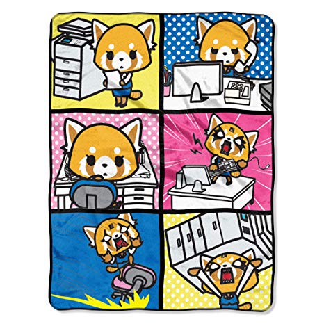 Northwest Aggretsuko Typical Monday Split Personality Squares Super Plush Throw Blanket 46" x 60" (117cm x 152cm)