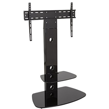 Contemporary Black TV Stand Cantilever With TV Mount Bracket for 32 - 55" inch (Rounded Shelves)