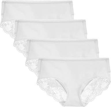 Women's 4 Pack Cotton Mid Rise Full Coverage Lace Hipster Brief Panty Underwear