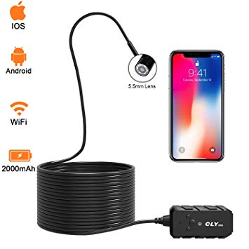 Wireless Endoscope, CLY Semi-Rigid Wireless Borescope WiFi Inspection Camera 2.0 Megapixels HD Endoscope Camera 5.5mm Snake Camera with 2000 mAh Battey for Android iOS Smartphone and Tablet (32.80FT)