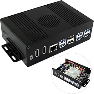 Waveshare Multi-Functional All-in-One Mini-Computer Kit, Compatible with Raspberry Pi 5, Aluminum Alloy Case, Comes with PCIe to 4-ch USB 3.2 Gen1 Adapter