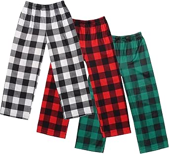 Ekouaer Boys Pajama Pants 3 Pack Sleep Pants Soft Elastic Waist Kids Pajama Bottoms Plaid Lounge Pants with 2 Pockets