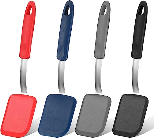 Gejoy 4 Pcs Silicone Cookie Spatula Turner Mini Brownie Spatula Flexible Silicone Spatulas Nonstick Cookware Heat Resistant No Scratch Flipper Baking Utensils for Egg Pancake, Gray, Blue, Black, Red