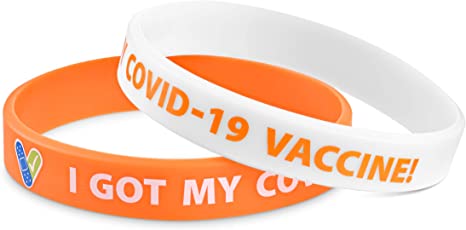 I GOT My COVID-19 Vaccine! Silicone Bracelets - Covid-19 Vaccinated Wristbands, Orange with White Text, White with Orange Text - Fits Adult, Teen and Youth Size Wrists