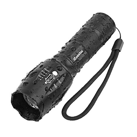 Tactical Flashlight iCoostor T6 Handheld LED Torches Flashlight Super Brightness Waterproof Taclight As Seen On Tv 5 Modes Zoomable Focus For Outdoor (1pcs)